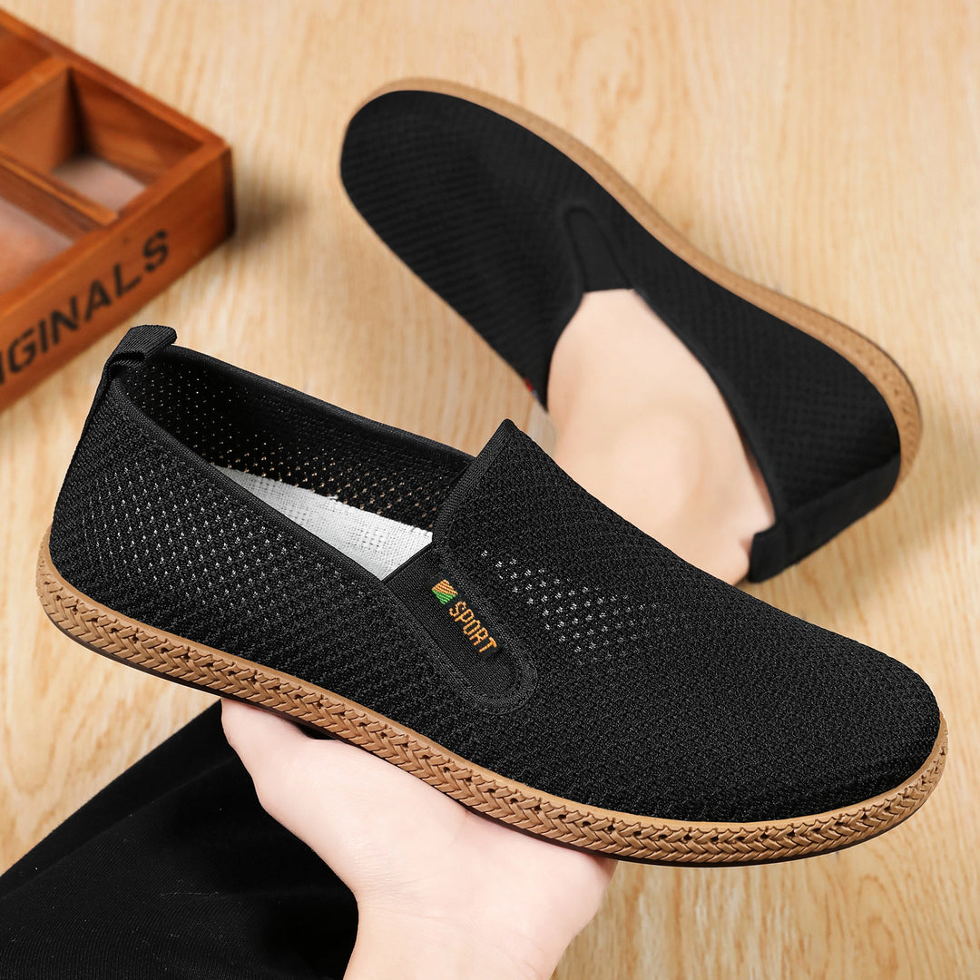 Herren nan atmungsaktiver Strick-Slip-On Loafer mit elastischem Einstieg, geflochtener Dekor-Sohle und gepolstertem Komfortfußbett Drune