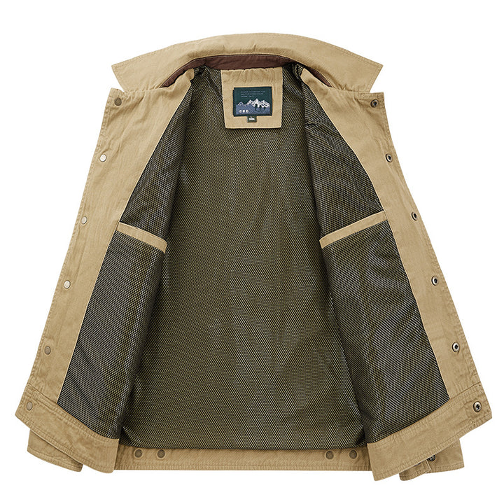 Herren nan robuste Canvas-Fieldjacke mit atmungsaktivem Meshfutter, Druckknopfleiste und aufgesetzter Brusttasche Drune