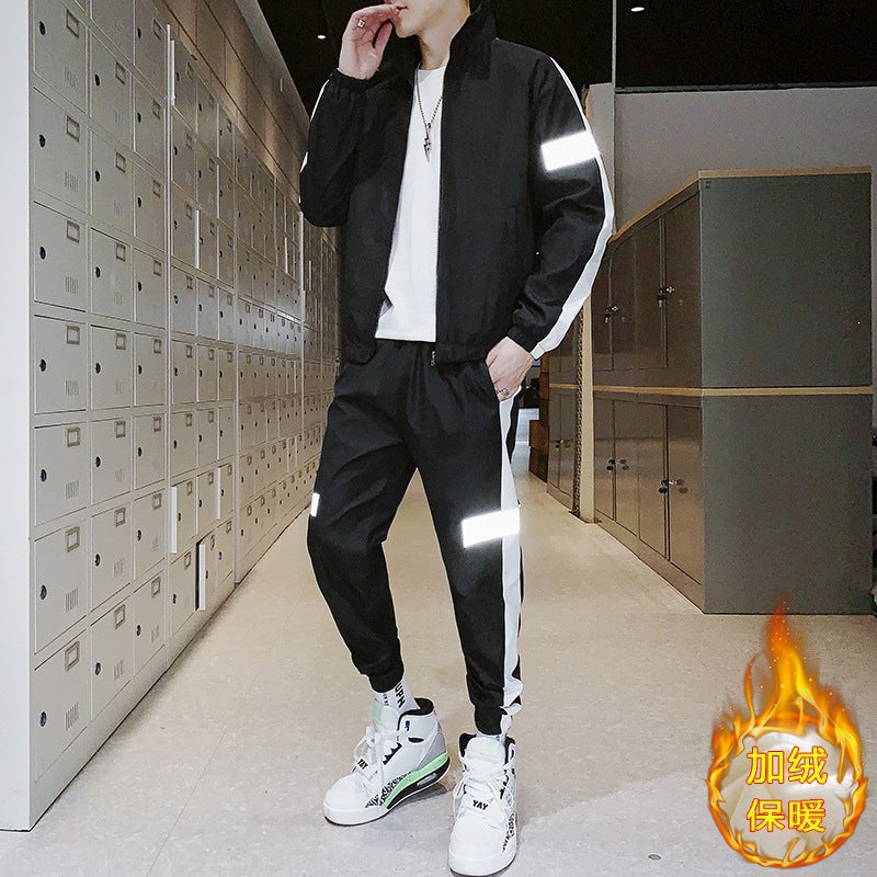 Herren Athleisure-Trackset im Retro-College-Look mit Kontraststreifen, reflektierenden Paneelen & elastischem Saum Drune