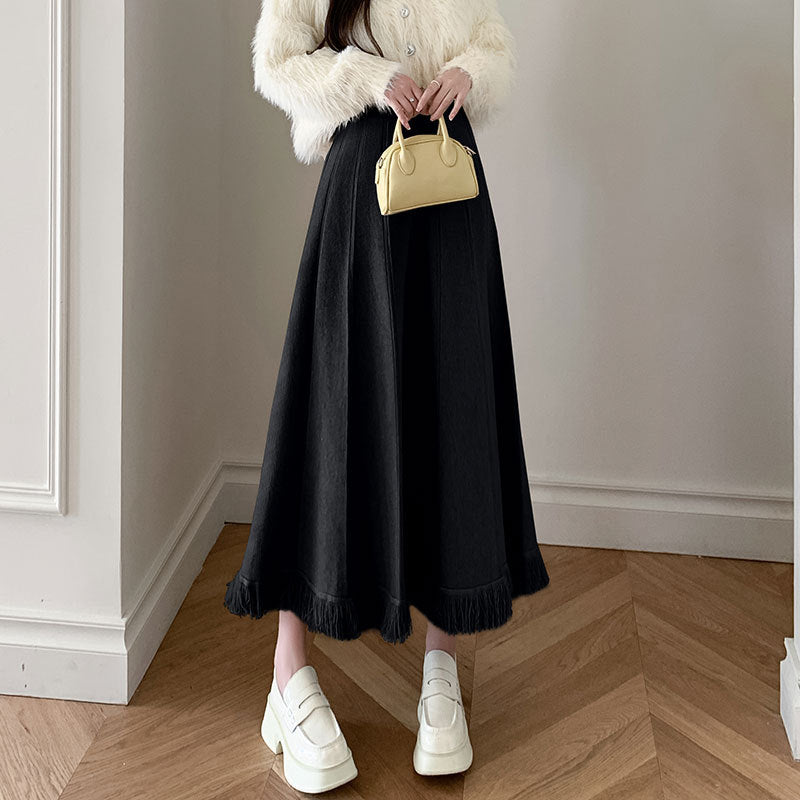 Damen Eleganter Maxirock mit Fransen Drune