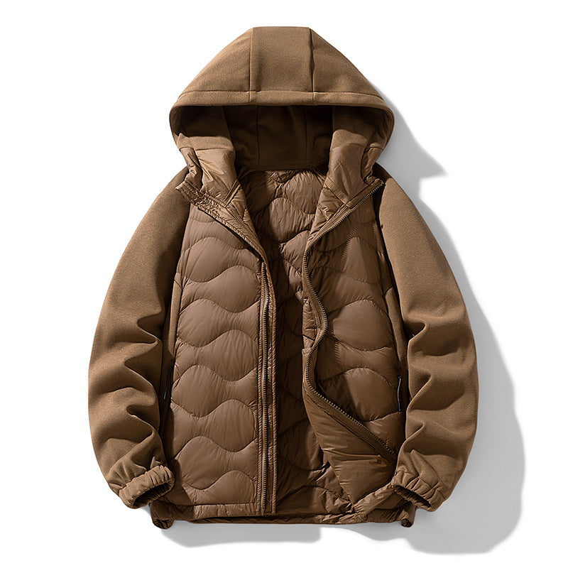 Herren Gefütterte Hybrid-Steppjacke mit Kapuze und Fleeceärmeln Drune