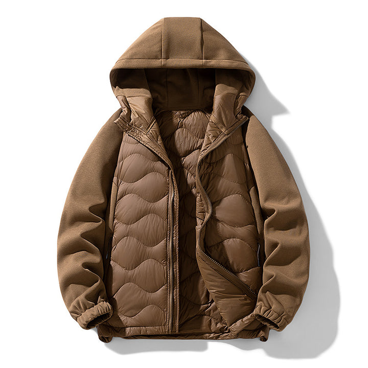 Herren Gefütterte Hybrid-Steppjacke mit Kapuze und Fleeceärmeln Drune