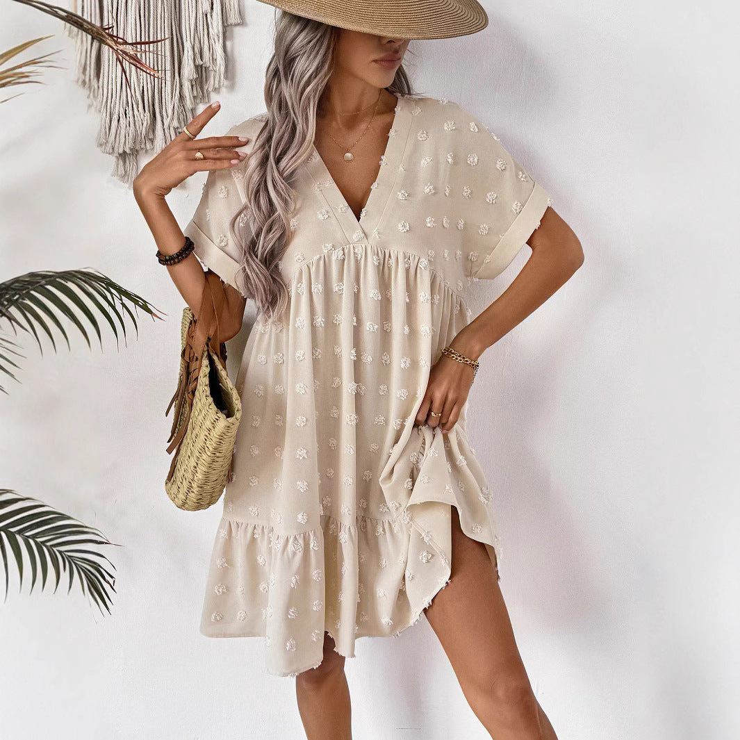 Damen Verspieltes Sommerkleid mit V-Ausschnitt und Rüschensaum Drune