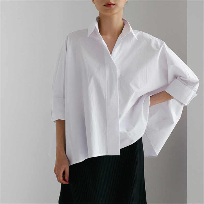 Damen weite Popeline-Bluse mit kastigem Schnitt und überschnittenen Ärmeln Drune