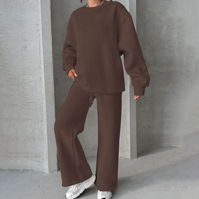 Damen Oversize-Sweatset aus weichem French-Terry mit weiter Palazzo-Jogginghose Drune