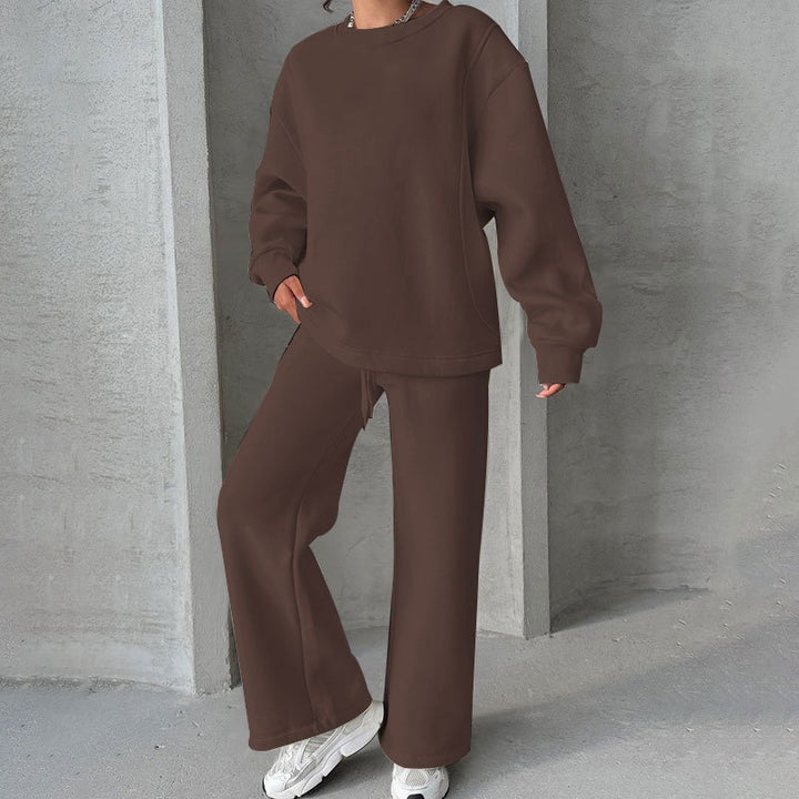 Damen Oversize-Sweatset aus weichem French-Terry mit weiter Palazzo-Jogginghose Drune