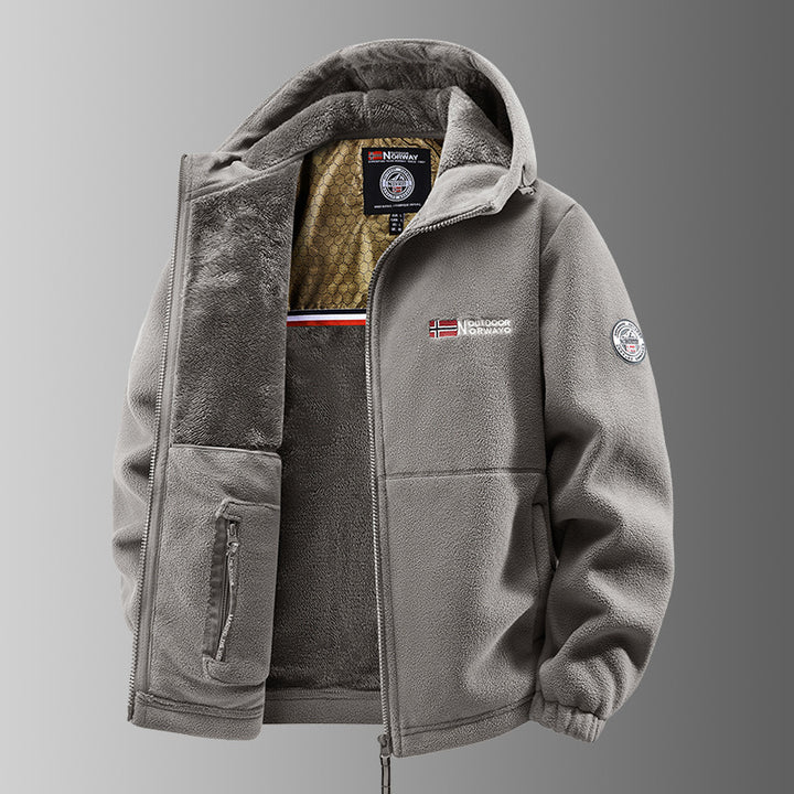 Herren Kuschelige Fleece‑Kapuzenjacke mit Teddyfutter, windabweisend und Reißverschlusstaschen Drune