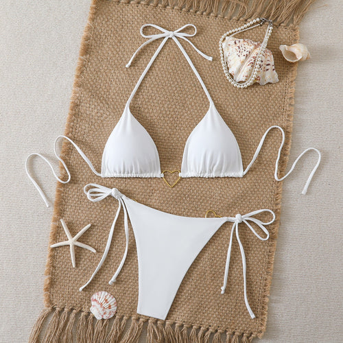 Damen Triangel-Bikini-Set mit Herz-Detail und verstellbaren Bindebändern Drune