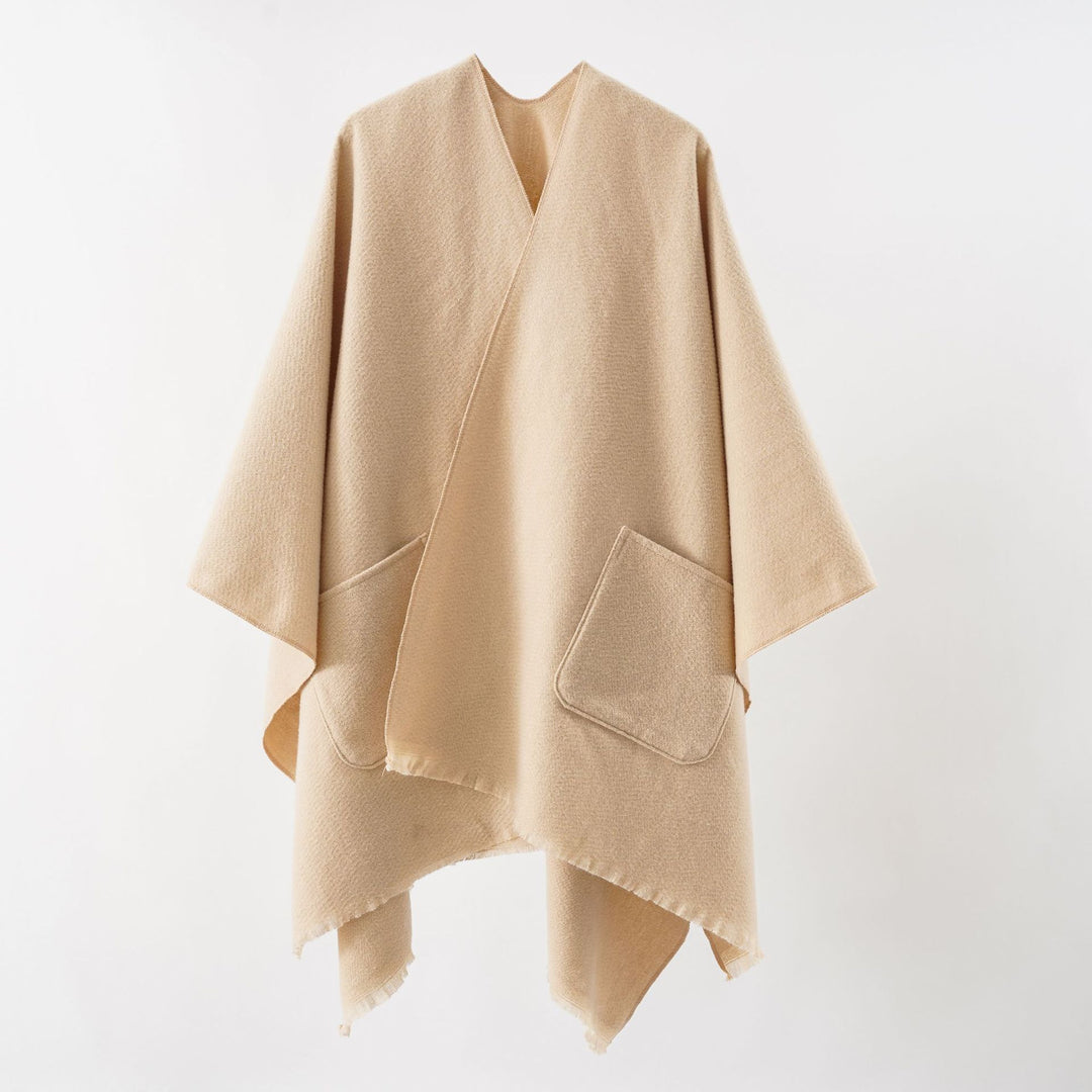 Damen Oversize-Capeponcho aus Wollmix mit Kapuze und Eingrifftaschen Drune