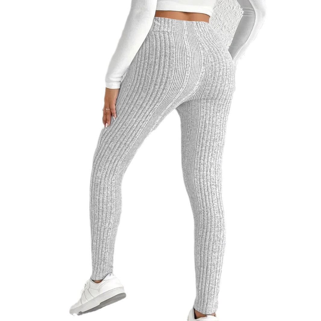 Damen Hochtaillierte Gerippte Feinstrick-Leggings mit Formbund und Stretchkompression Drune