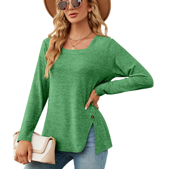 Damen lockerer Langarm-Top mit asymmetrischem Saum Drune