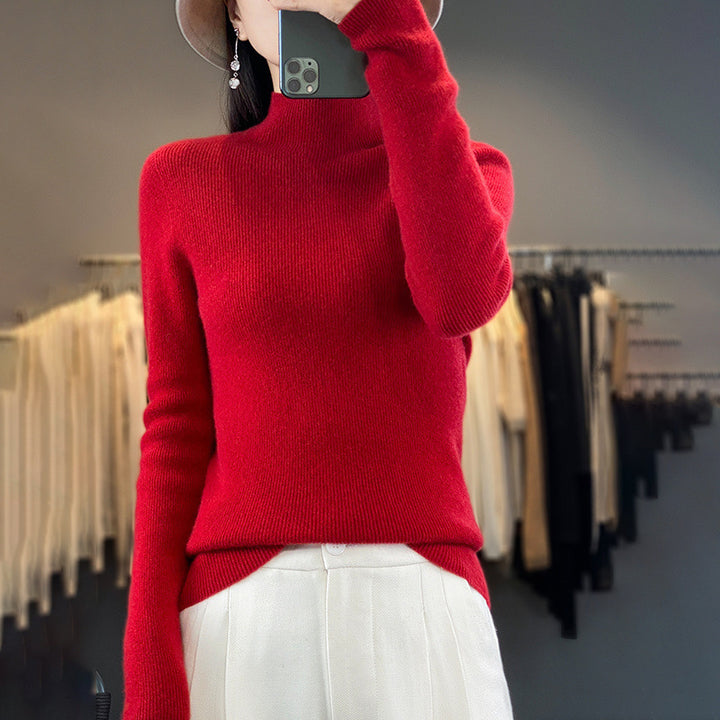 Damen Premium-Feinstrick-Mockneckpullover mit extra langen Ärmelabschlüssen und feiner Rippenstruktur Drune