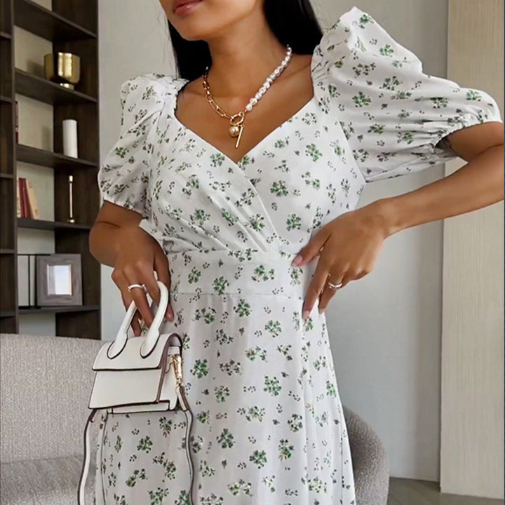 Damen Elegantes Maxikleid mit Puffärmeln und floralem Muster Drune