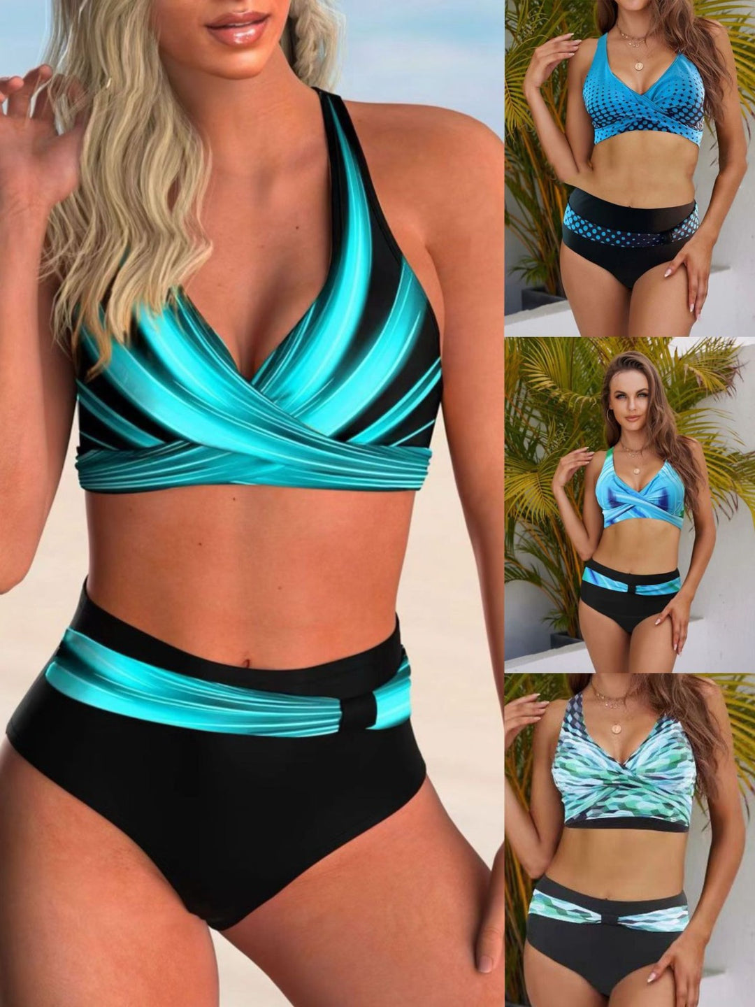 Damen Bikini-Set mit kreativem Twist-Design und hohem Bund Drune