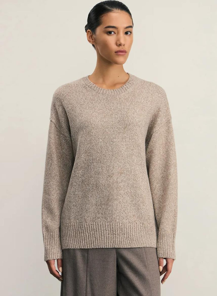 Damen Bequemer und eleganter Strickpullover mit überschnittenen Schultern und Rippenbündchen Drune
