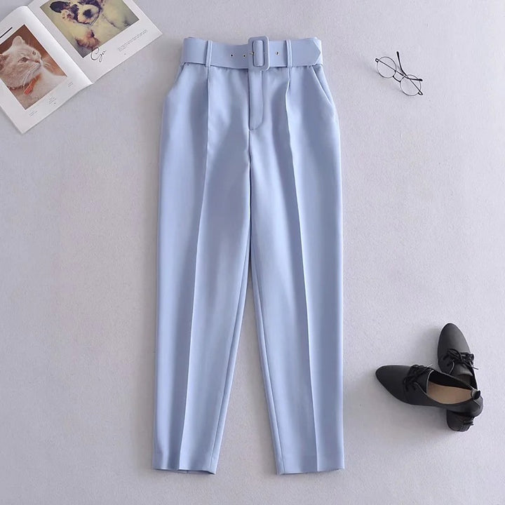 Damen Hochtaillierte Tailored-Hose mit Bundfalten und Stoffgürtel Drune