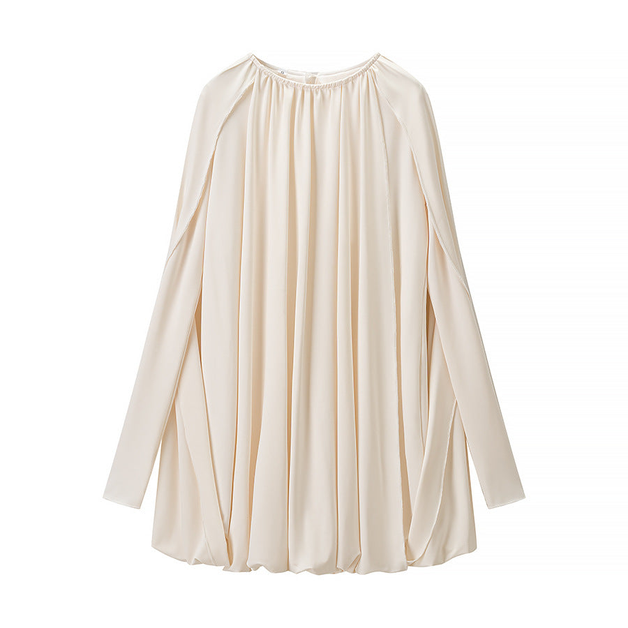 Damen Plissiertes Cocktail-Minikleid mit langen eng anliegenden Ärmeln und balloniertem Saum Drune