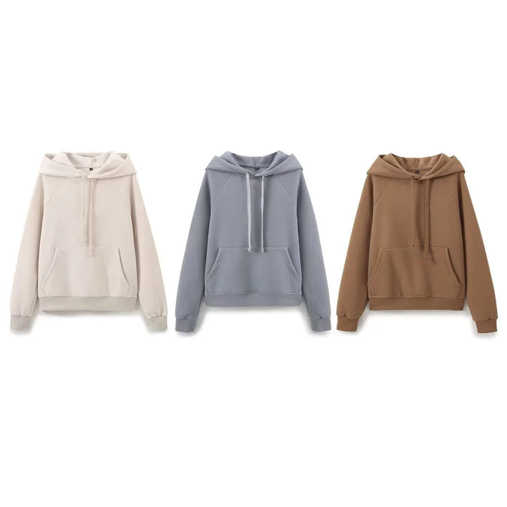 Damen nan lässiger Kapuzenpullover mit Kängurutasche Raglanärmeln und angerauter Innenseite Drune