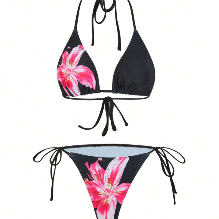 Damen Triangel-Bikini-Set mit floralen Mustern und transparentem Maxirock Drune