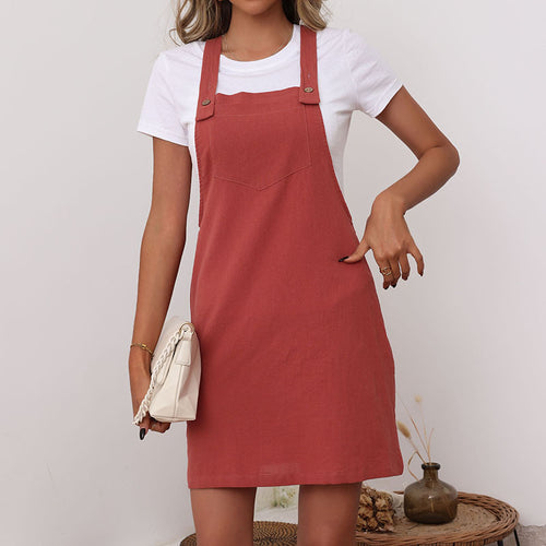 Damen Latzkleid mit verstellbaren Trägern und praktischen Eingrifftaschen Drune