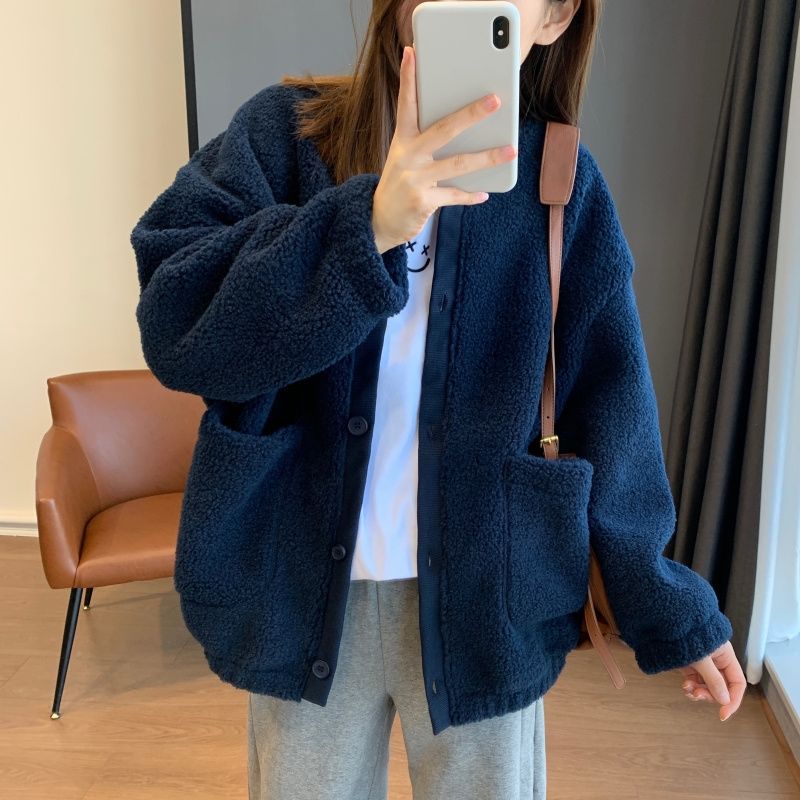 Damen Flauschige Oversized-Jacke mit großen Taschen Drune