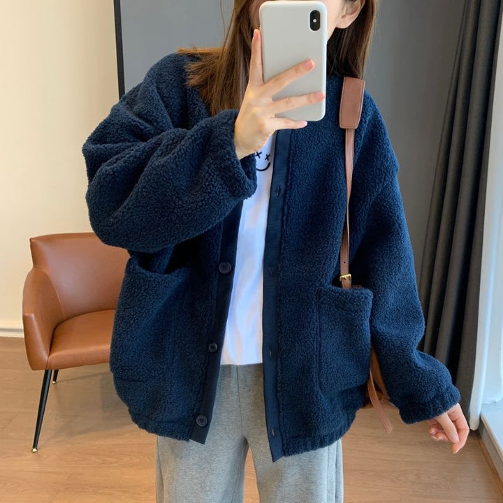 Damen Flauschige Oversized-Jacke mit großen Taschen Drune
