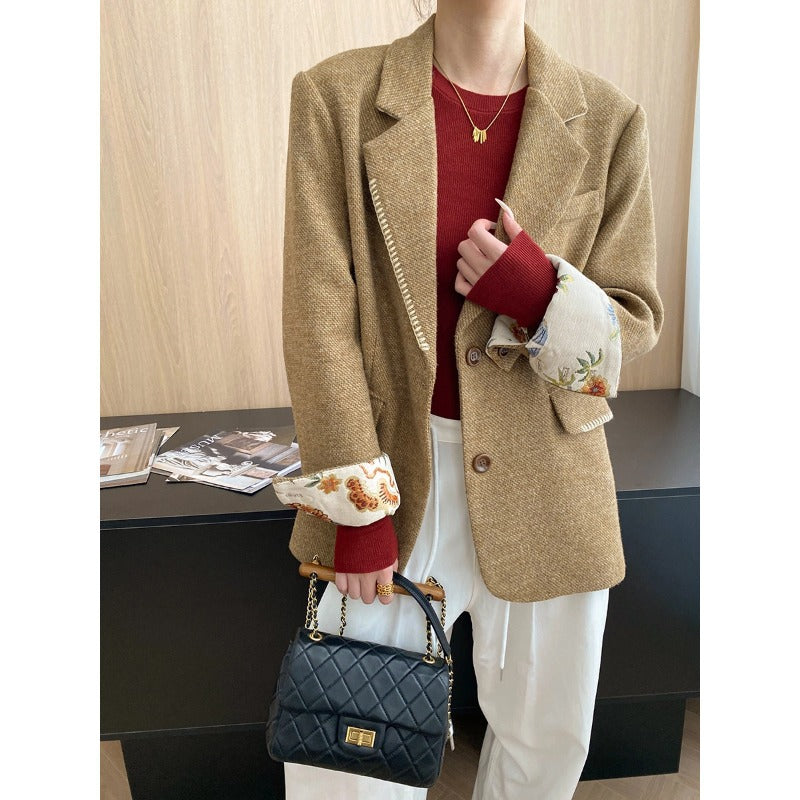 Damen eleganter Blazer mit strukturiertem Stoff und dekorativen Details Drune
