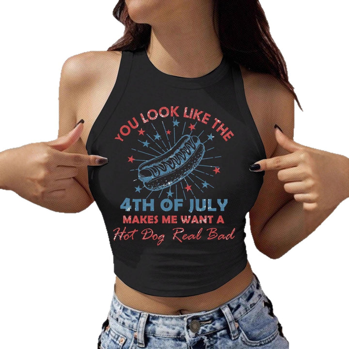 Damen Cropped Tanktop mit kreativem Schriftzug und lebhaftem Design Drune
