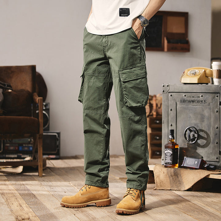 Herren Funktionale Cargo-Arbeitshose mit Kniepasse, Mehrfach‑Klappentaschen und Relaxed‑Straight‑Schnitt Drune