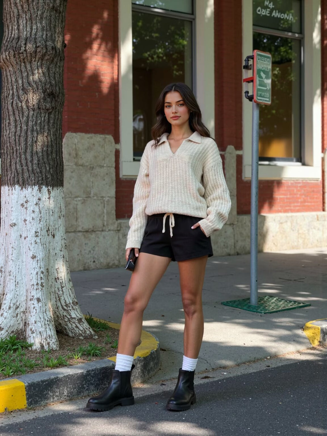 Damen Oversize-Grobstrick-Set mit Polokragen und Midirock Drune