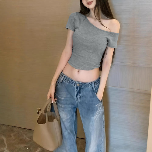 Damen lässiges Crop-Top im Off-Shoulder Stil Drune
