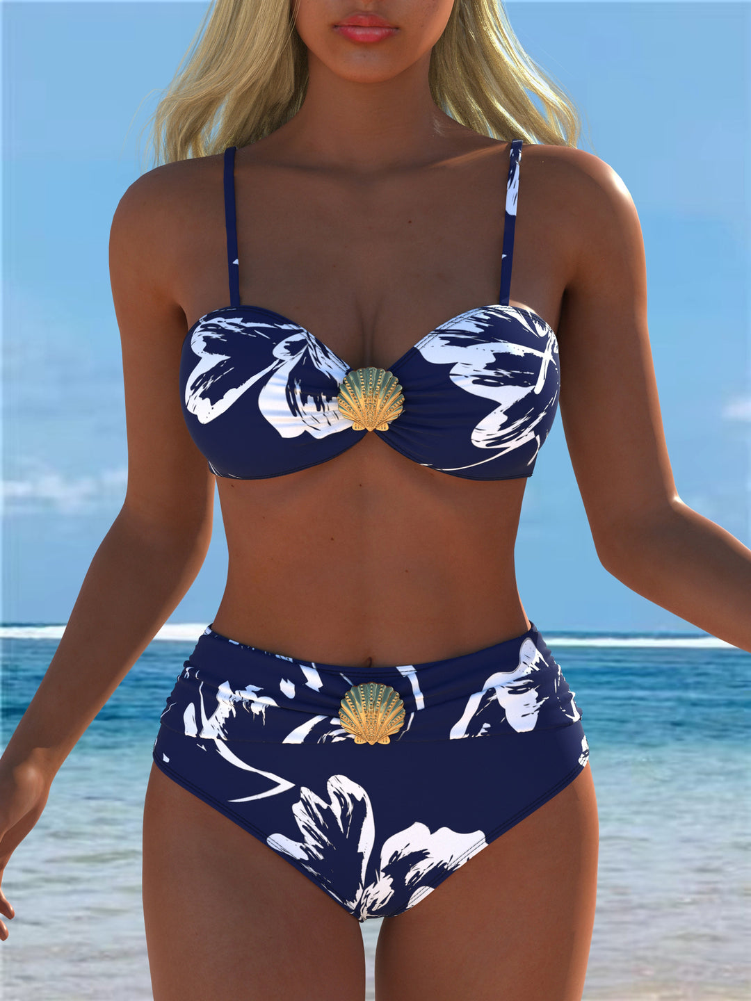 Damen Bikini-Set mit floralem Balconette-Oberteil und hochgeschnittenem Höschen Drune