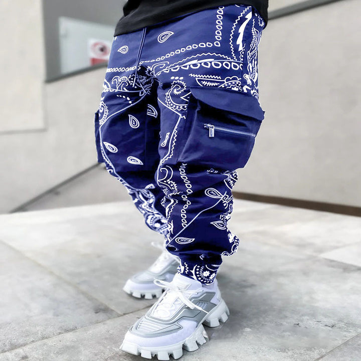 Herren Cargo-Jogginghose mit Bandana-Print, Kordelzug & Mehrfachtaschen Drune
