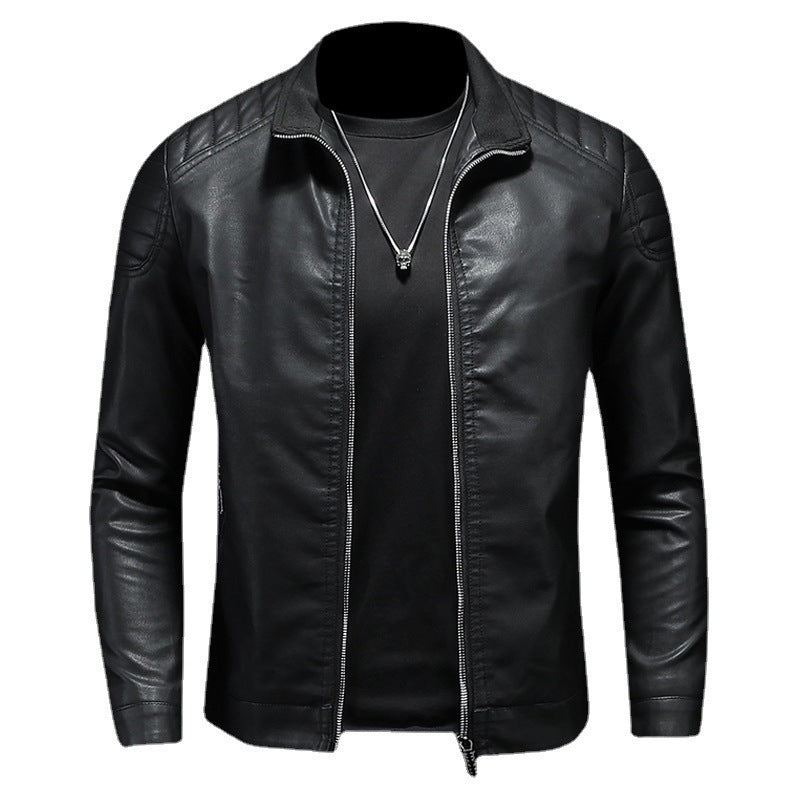 Herren Schlanker Lederimitat‑Blouson mit Stehkragen und gesteppter Schulterpartie Drune
