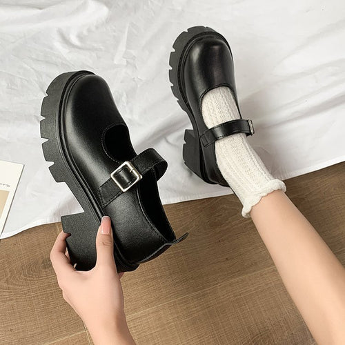 Damen Retro-Mary Jane Schuhe mit stabiler Plateausohle Drune