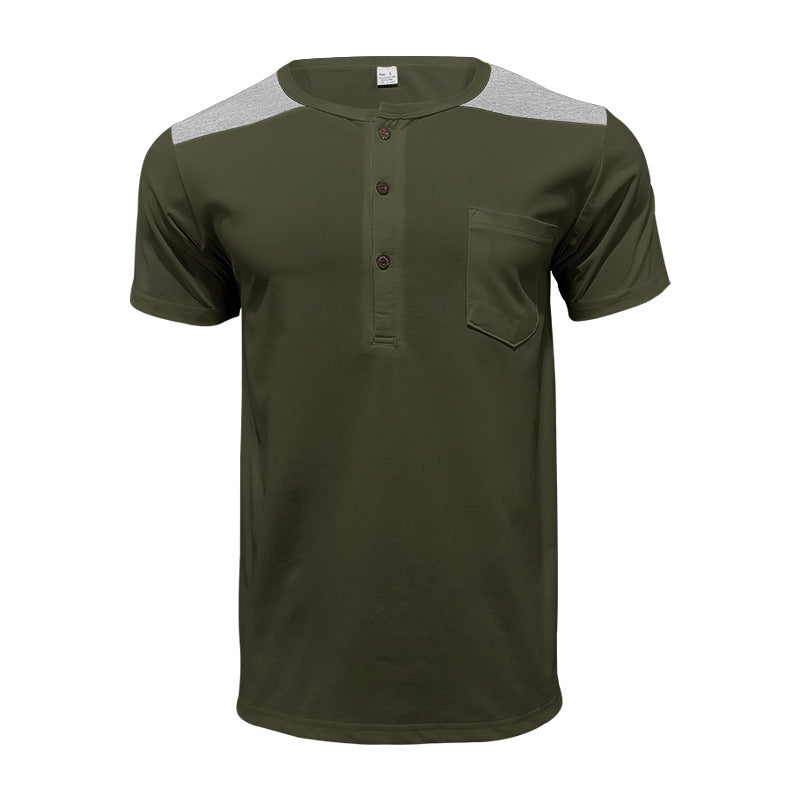 Herren nan Kurzarm-Henleyshirt aus weicher Baumwollmischung mit Brusttasche und Schulterblende Drune