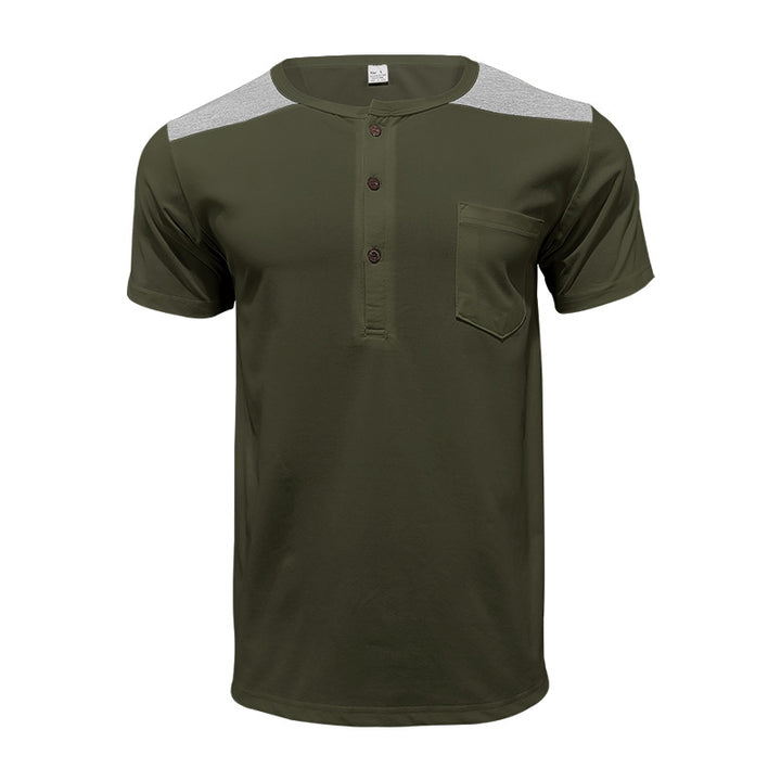 Herren nan Kurzarm-Henleyshirt aus weicher Baumwollmischung mit Brusttasche und Schulterblende Drune
