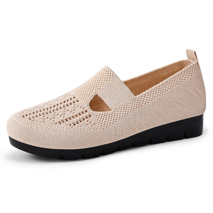 Damen nan atmungsaktiver gestrickter Mary-Jane-Slipper mit elastischem Riemen und rutschfester Keilsohle Drune
