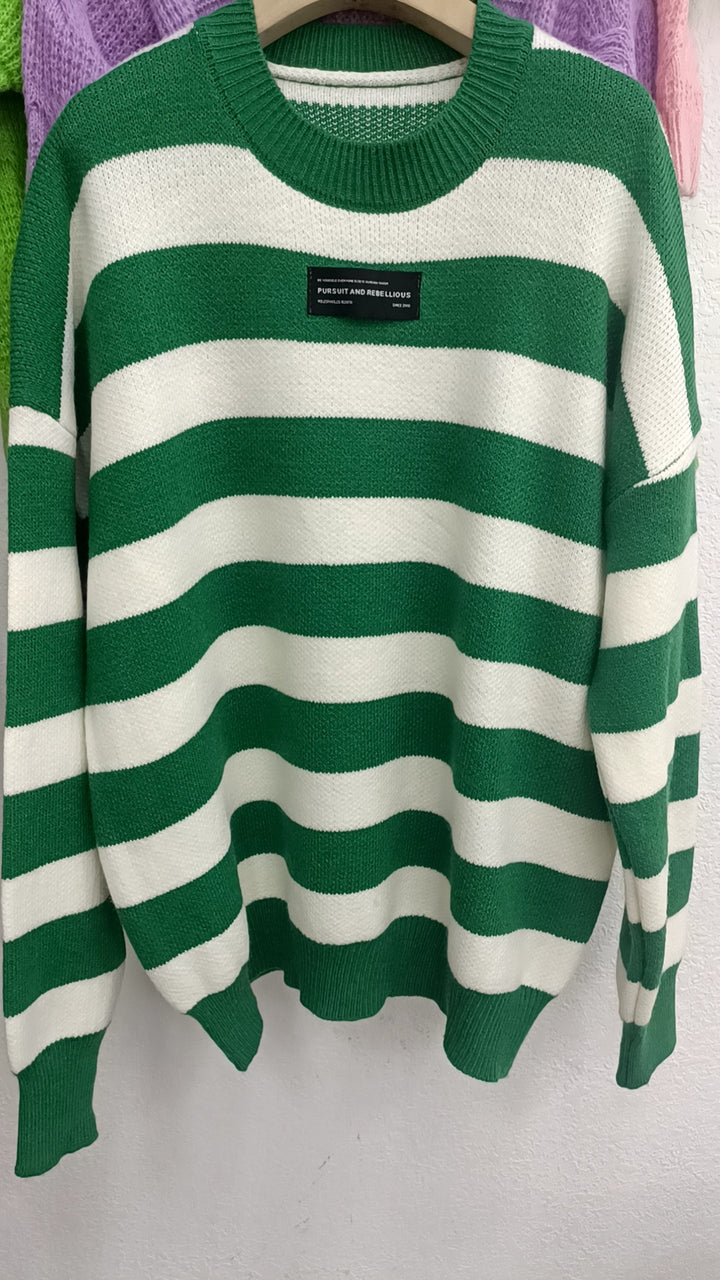 Damen kuscheliger Pullover mit breiten Streifen und weichem Material Drune