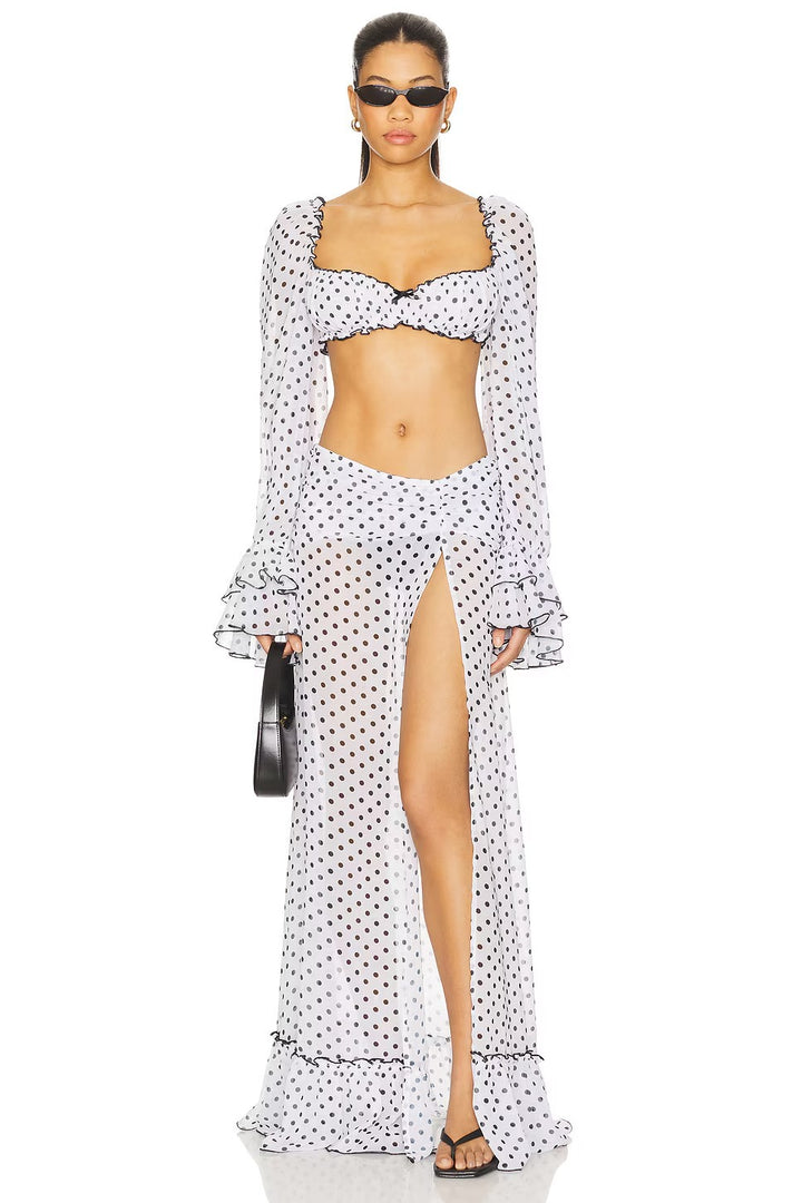 Damen sexy Transparenter Strandanzug mit Rüschen und Puffärmeln Drune