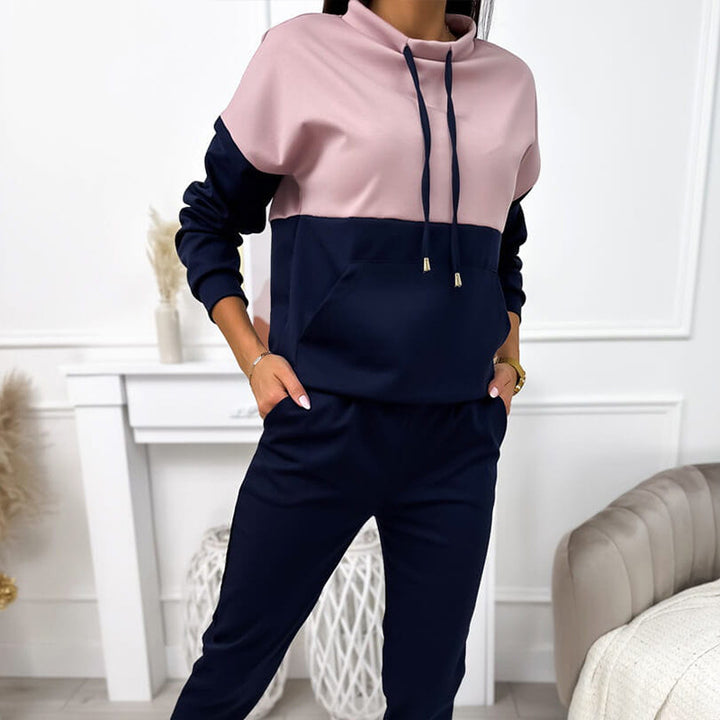 Damen Zweiteiliges Loungewear‑Set mit Stehkragen, Kängurutasche und schmaler Jogginghose Drune
