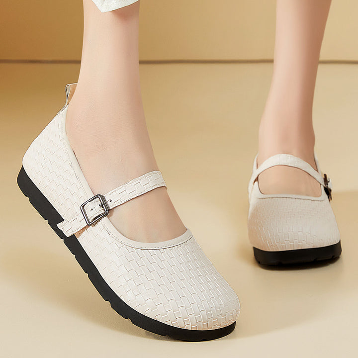 Damen nan Mary-Jane Ballerina-Slipper mit gewebter Oberflächenstruktur, verstellbarem Riemen und stoßdämpfender Leichtsohle Drune