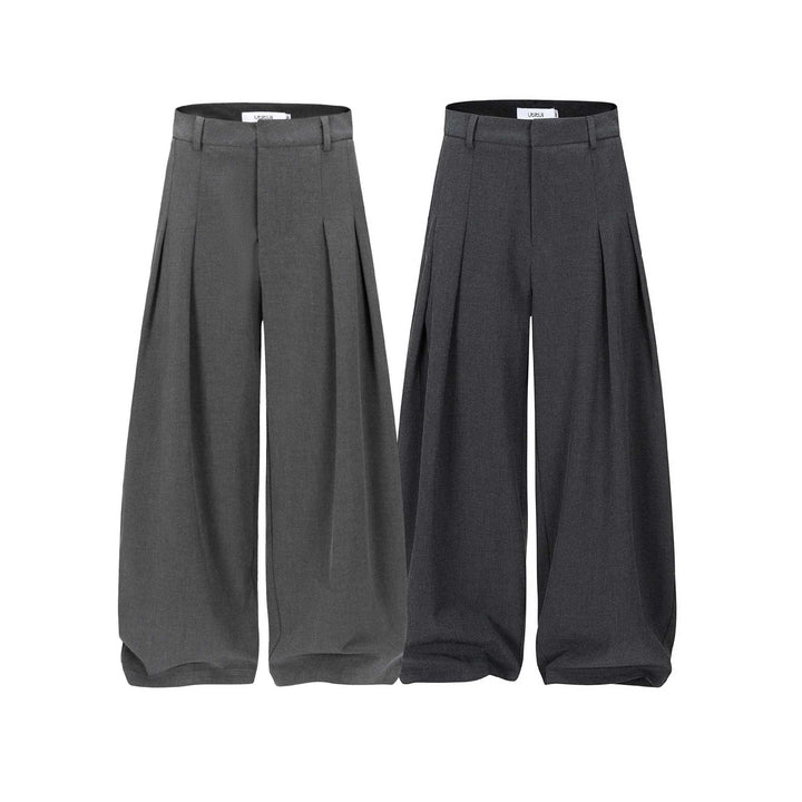 Damen Hochtaillierte weite Plissee-Hose mit Bügelfalte und Gürtelschlaufen Drune