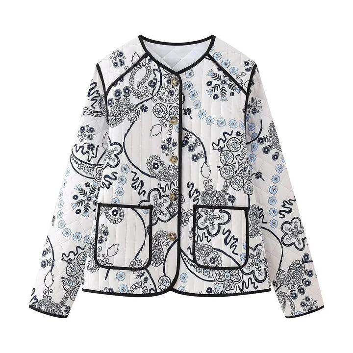 Damen Gestepptes Paisley‑Print Steppjacke mit Kontrastpaspel und Rundhalsausschnitt Drune