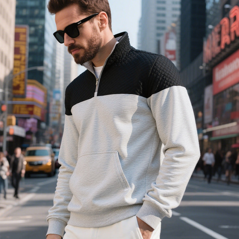 Herren nan gesteppter Halbzip Sweater mit Kängurutasche und Stehkragen Drune