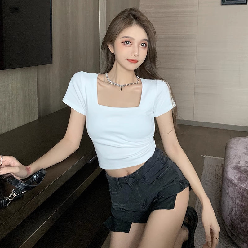 Damen Cropped T-Shirt mit modernem quadratischen Ausschnitt und figurbetontem Schnitt