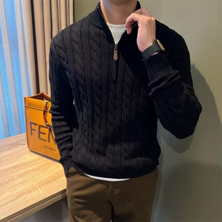 Herren Grobstrickpullover mit hohem Kragen und Reißverschluss Drune