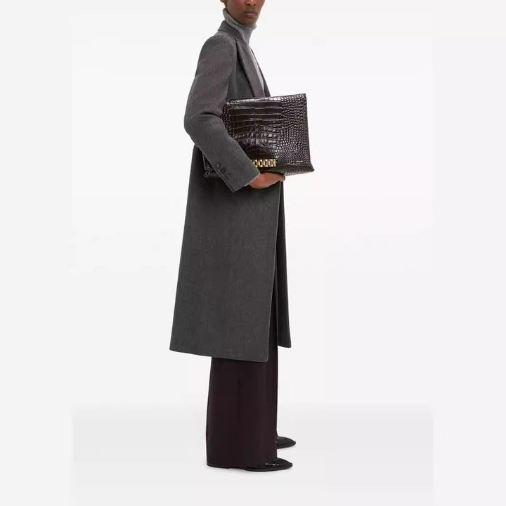 Damen Doppelreihiger Longcoat im Tailoring‑Look mit schmaler Silhouette und markanter Schulter Drune