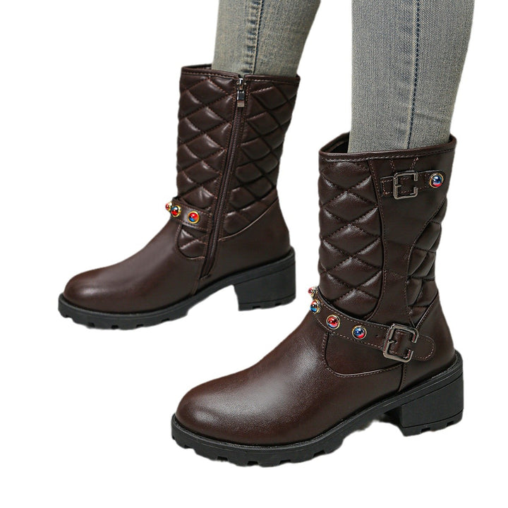Damen modische Stiefeletten mit dekorativen Schmuckdetails und robustem Profil Drune