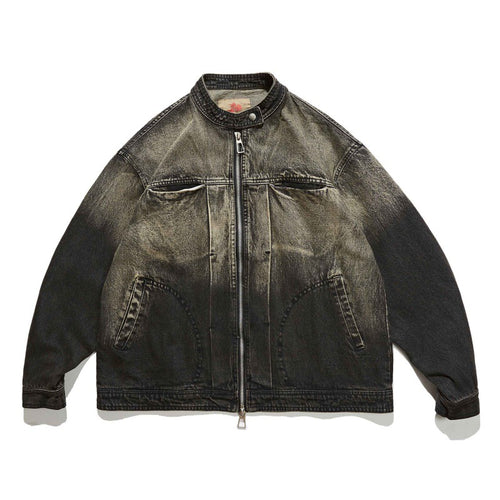 Unisex Boxy-Jeansjacke im Oversize‑Schnitt mit zweifarbiger Waschung und Stehkragen Drune